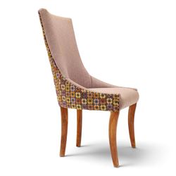 Barker & Stonehouse - set of four upholstered dining chairs, brown upholstery and multi-coloured geometric design, raised on tapering legs