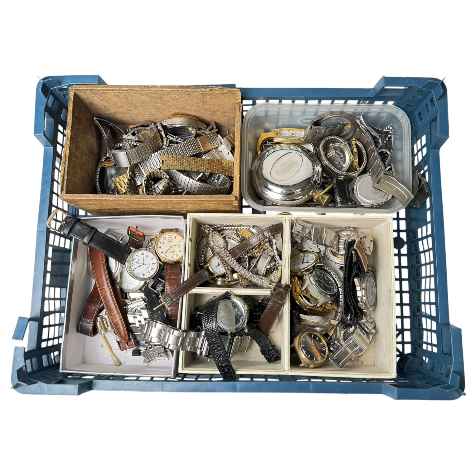 Collection of watches, including Timex, Lorus, Fossil, Seiko etc