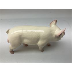 Collection of Beswick pig figures, to include John Beswick Little Likeables ‘Hide and Sleep’, white boar pig and John Beswick trio of pigs, all marked beneath (5)