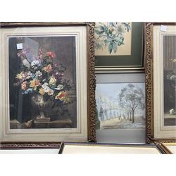 Botanical watercolours and other original works to include June Everett, pair mezzotints, hunting prints etc 