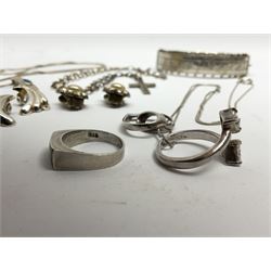 Quantity of stamped silver jewellery to include heart shaped pendant, rings, earrings and other pendant necklaces etc and other similar jewellery
