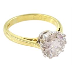 18ct gold single stone round brilliant cut diamond ring, Birmingham 1994, diamond approx 1.90 carat
