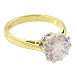 18ct gold single stone round brilliant cut diamond ring, Birmingham 1994, diamond approx 1.90 carat