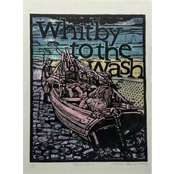Ian Burke (Northern British 1955-): 'Beached' - Whitby to the Wash, limited edition woodcut on handmade paper signed titled dated 2004 and numbered 1/2 in pencil 68cm x 49cm 