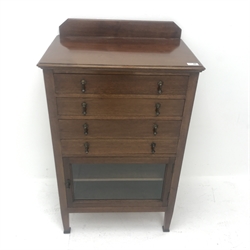 Edwardian mahogany music cabinet, four drawers above single glazed cupboard, square tapering supports, W59cm, H99cm, D40cm