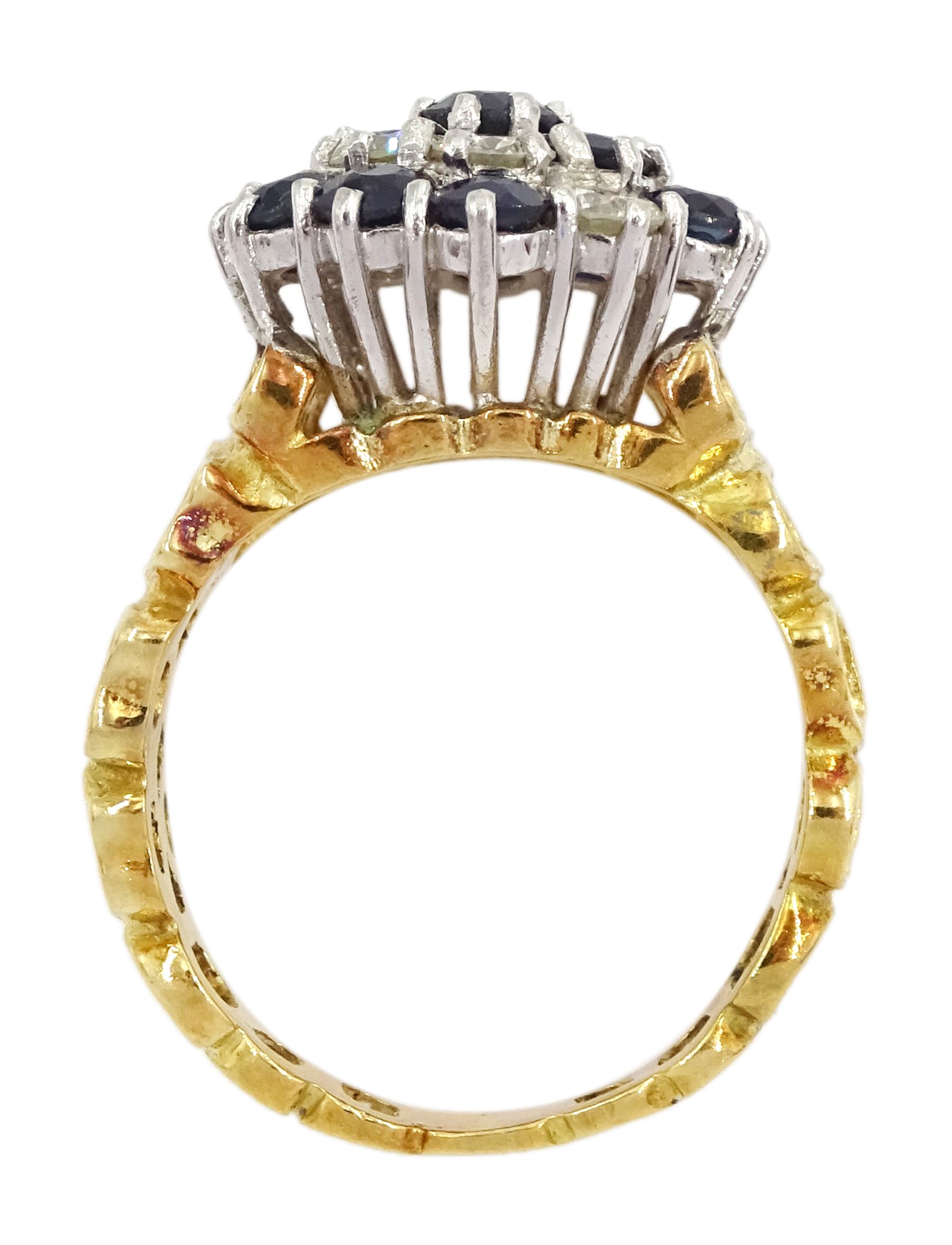 18ct gold sapphire and round brilliant cut diamond cluster ring, total diamond weight approx 0.65 carat