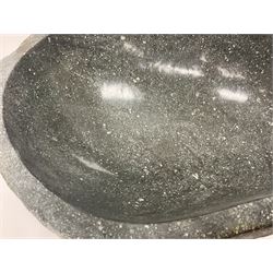 River rock carved stone bowl with polished centre, H16cm, W36cm, L47cm