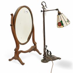 Mahogany oval swing mirror, and a tiffan