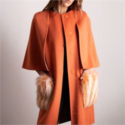Fendi Roma - wool cape coat in 'Cayenne' orange peach, with concealed front fastening and ...