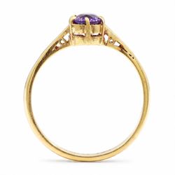 22ct gold amethyst ring, six claw set with a single oval cut amethyst, hallmarked