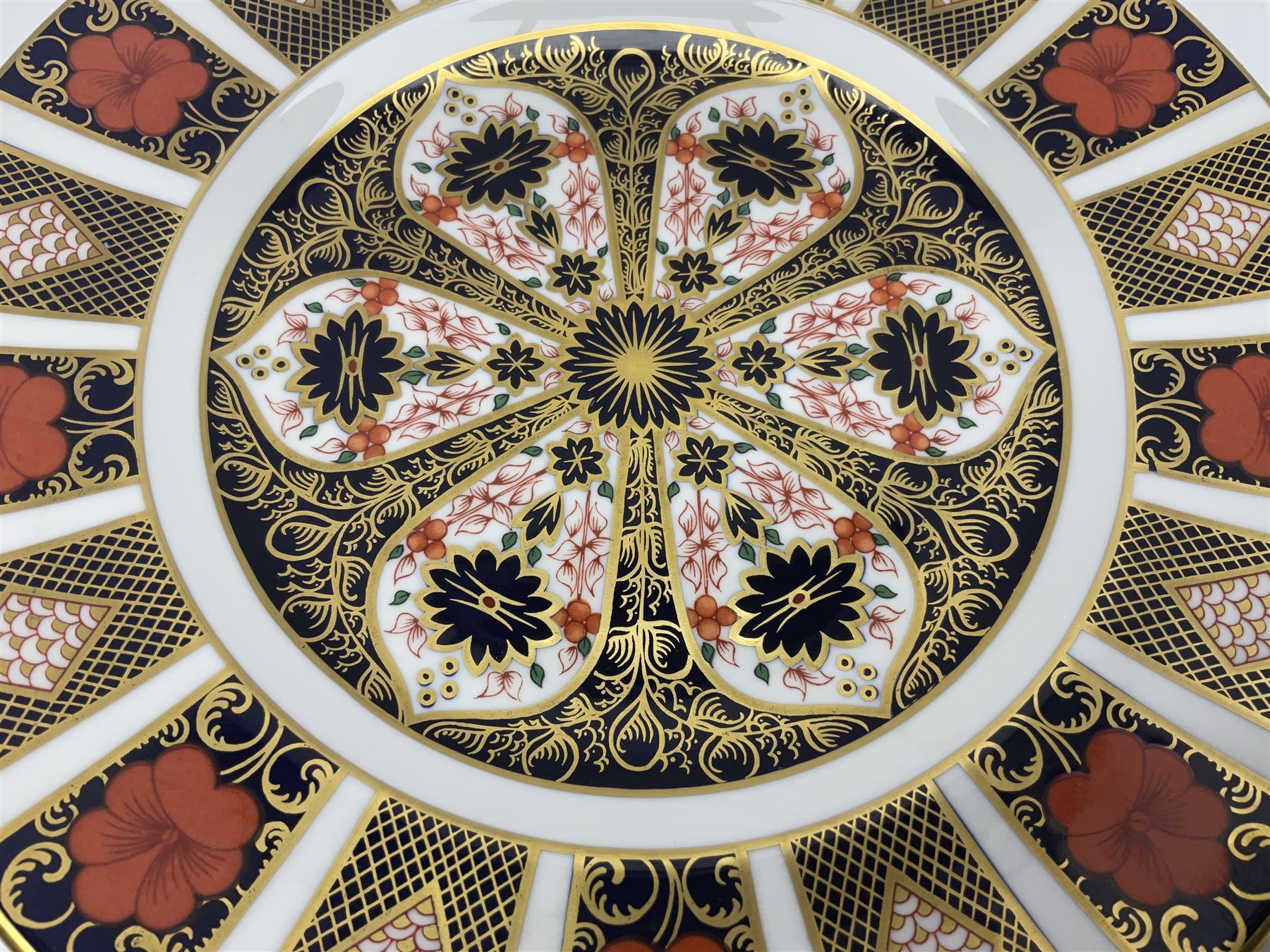 Royal Crown Derby Old Imari pattern miniature vase, coffee can and saucer, teacup and saucer and plate, all with printed mark beneath, vase H8cm 