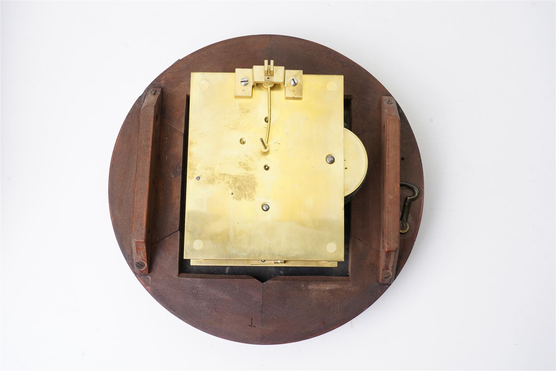Late Regency drop dial wall clock, the white 19cm dial inscribed 'James Heselton, Beverley' with single fusee eight day movement in brass inlaid mahogany case H38cm 