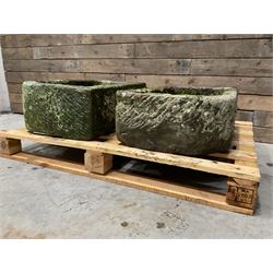 Two 19th century rectangular stone troughs (W72cm, D46cm, H25cm & W70cm, D44cm, H23cm)