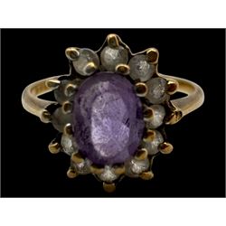 Two gold paste stone set full eternity rings and two gold cluster rings, all 9ct