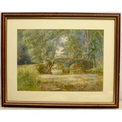  English School (Early 20th century): Packhorse Bridge Winsford Exmoor, watercolour indistinctly signed and dated 1907, 26cm x 36cm