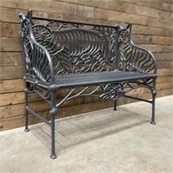 Richard Bawden (1936-2024); - Cat design painted cast iron garden bench