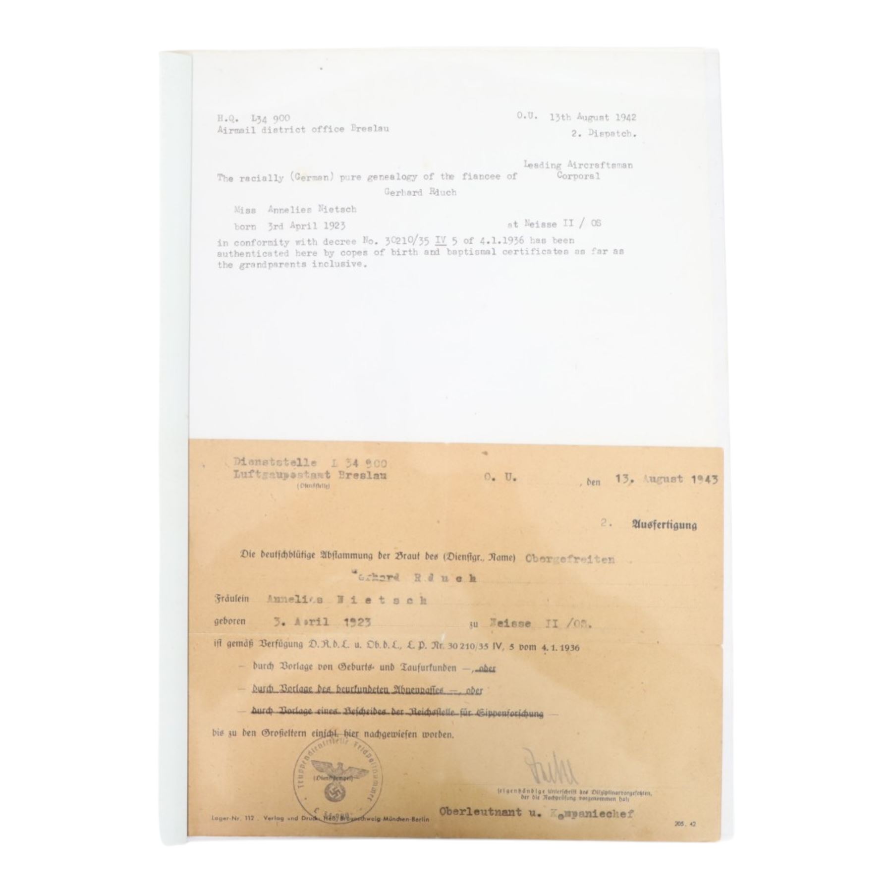 WWII Third Reich ephemera, including Army passes, provisional foreigner's passports, reports etc 