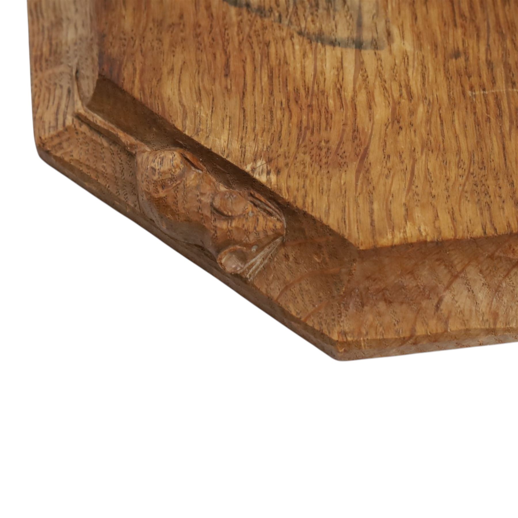 Mouseman - oak chopping board, of canted octagonal form, with carved mouse signature, by the workshop of Robert Thompson of Kilburn