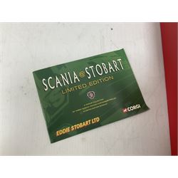 Corgi - three limited edition Eddie Stobart sets - 76901 30th Anniversary 1970-2000; boxed with delivery packaging; CC99155 Scania@Stobart; and CC86610 The Eddie Stobart Story; both boxed (3)
