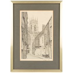 Stuart Walton (Northern British 1933-): York Minster from Precentor's Court, The Shambles - York, View of Lendal Bridge from Dame Judy Dench Walk and Steps Leading from Wellington Row beneath Lendal Bridge to the River Ouse, set of four prints signed with initials and dated '78 in pencil 27.5cm x 17.5cm (4)