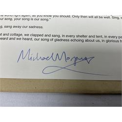 Michael Morpurgo (British 1943-): 'A Song of Gladness', printed poem on A4 signed and dedicated 'For Ingrid' in blue ink 
Provenance: dedicated to the vendor's sister