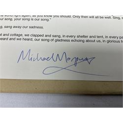 Michael Morpurgo (British 1943-): 'A Song of Gladness', printed poem on A4 signed and dedicated 'For Ingrid' in blue ink 
Provenance: dedicated to the vendor's sister
