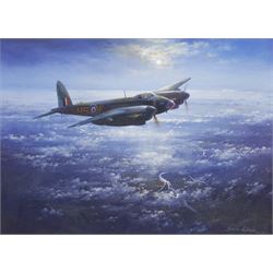 Simon W Atack (British 1957-): Mosquito Bomber in Flight, oil on board signed 29cm x 39cm