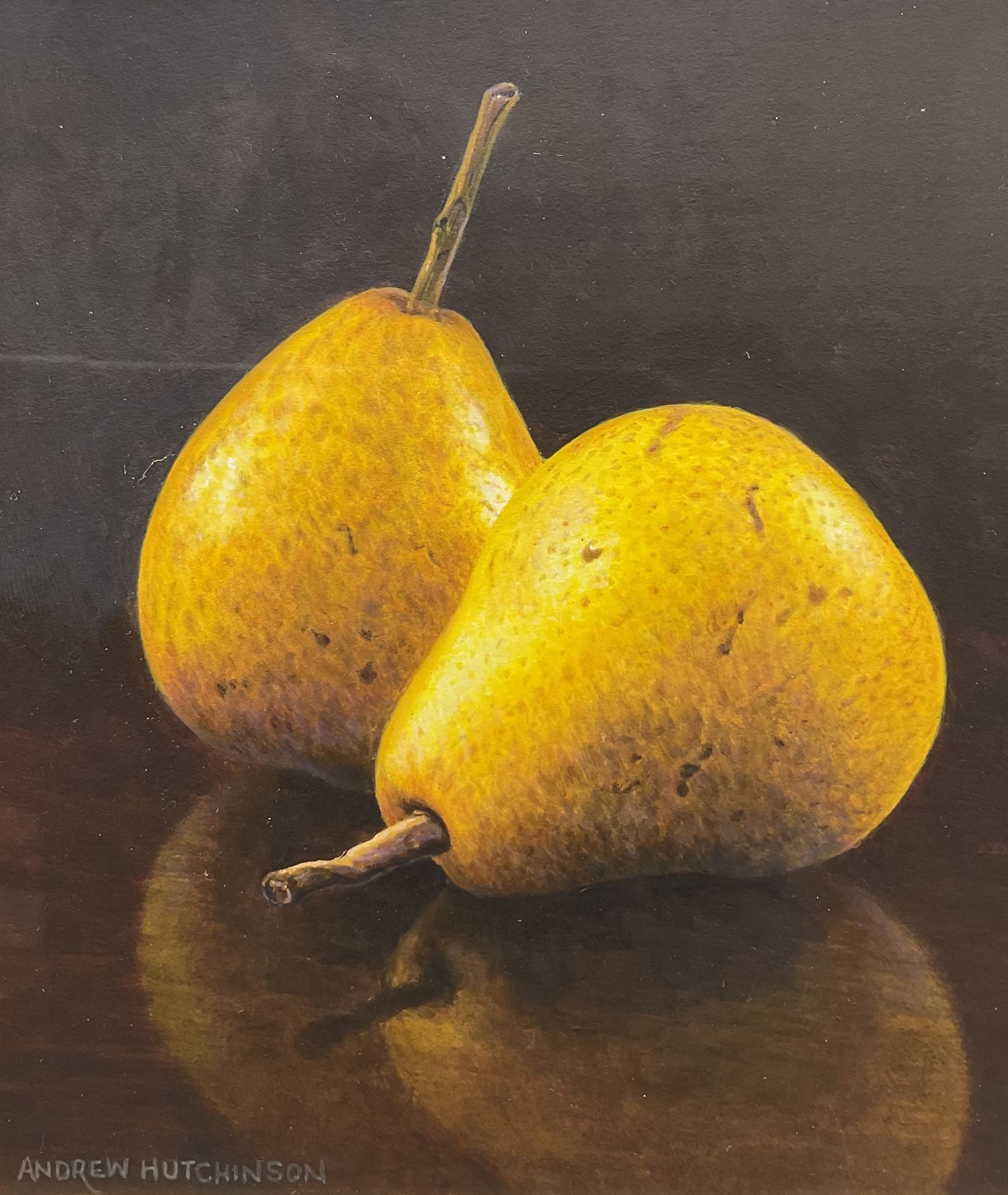 Andrew Hutchinson (British 1961-): Still Life of Pears, watercolour and gouache signed 17cm x 14cm 