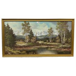 Continental School (20th century): Alpine Landscape, oil on canvas indistinctly signed 50cm x 100cm