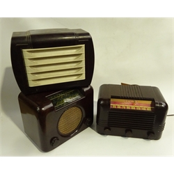  Two brown bakelite cased mains radios - RCA Victor and Bush DAC90, together with Raymond Electric brown and white bakelite cased speaker (3)  
