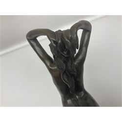 After Joseph Michel Ange Pollet, bronze nude figure of a woman, upon an oval marble base, H46cm