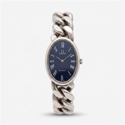 Omega Jeux D'argent De Ville silver manual wind wristwatch, Ref. 8348, Cal 625, oval blue ...
