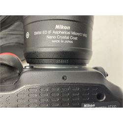 Nikon D7100 camera body, serial no 4370016, with Nikon 'AF-S Micro Nikkor 60mm 1:2.8G ED' lens serial no 234883 and battery Grip HN-D7100, with Lowepro camera bag  