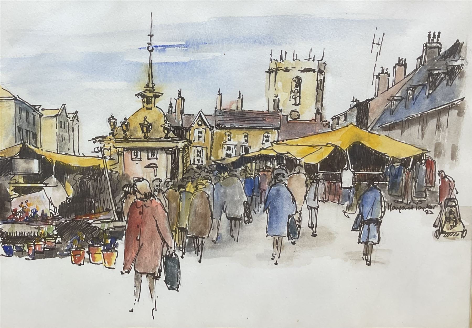 Margaret Parker (Northern British 1925-2012): Beverley Market, watercolour signed and dated '82, 23cm x 34cm