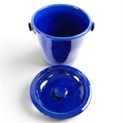 Edwardian blue glazed slop bucket, together with two toilet jugs, vases etc 