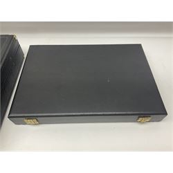 Bestecke Solingen canteen of gold plated cutlery for twelve place settings, including ladle, cake slice and serving spoons, contained within a briefcase, together with a matching set twelve of Bestecke Solingen gold plated fish knives and forks, in fitted case 