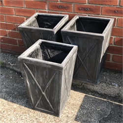 Set three square tapering poly planter, W30cm, H45cm, D30cm