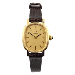  Omega 9ct gold wristwatch ref BL 511 5516, on original leather strap, boxed with guarantee   