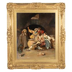 Francesco Vinea (Italian 1845-1902): 'The Lost Game' - A Tavern Scene with Merrymakers, oil on canvas signed 60cm x 50cm 