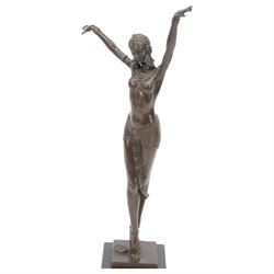 After Demetre Chiparus, Art Deco style bronze, modelled as a dancer, raised upon a stepped marble base, H55cm