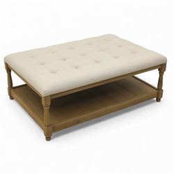 Oka - Contemporary upholstered footstool, rectangular cushioned top upholstered in neutral...