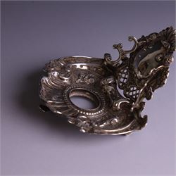 Modern silver mounted bottle coaster, with turned wooden base, hallmarked Carrs of Sheffield Ltd, Sheffield 2003 and a Victorian silver inkwell stand, hallmarks worn and indistinct, coaster D10cm