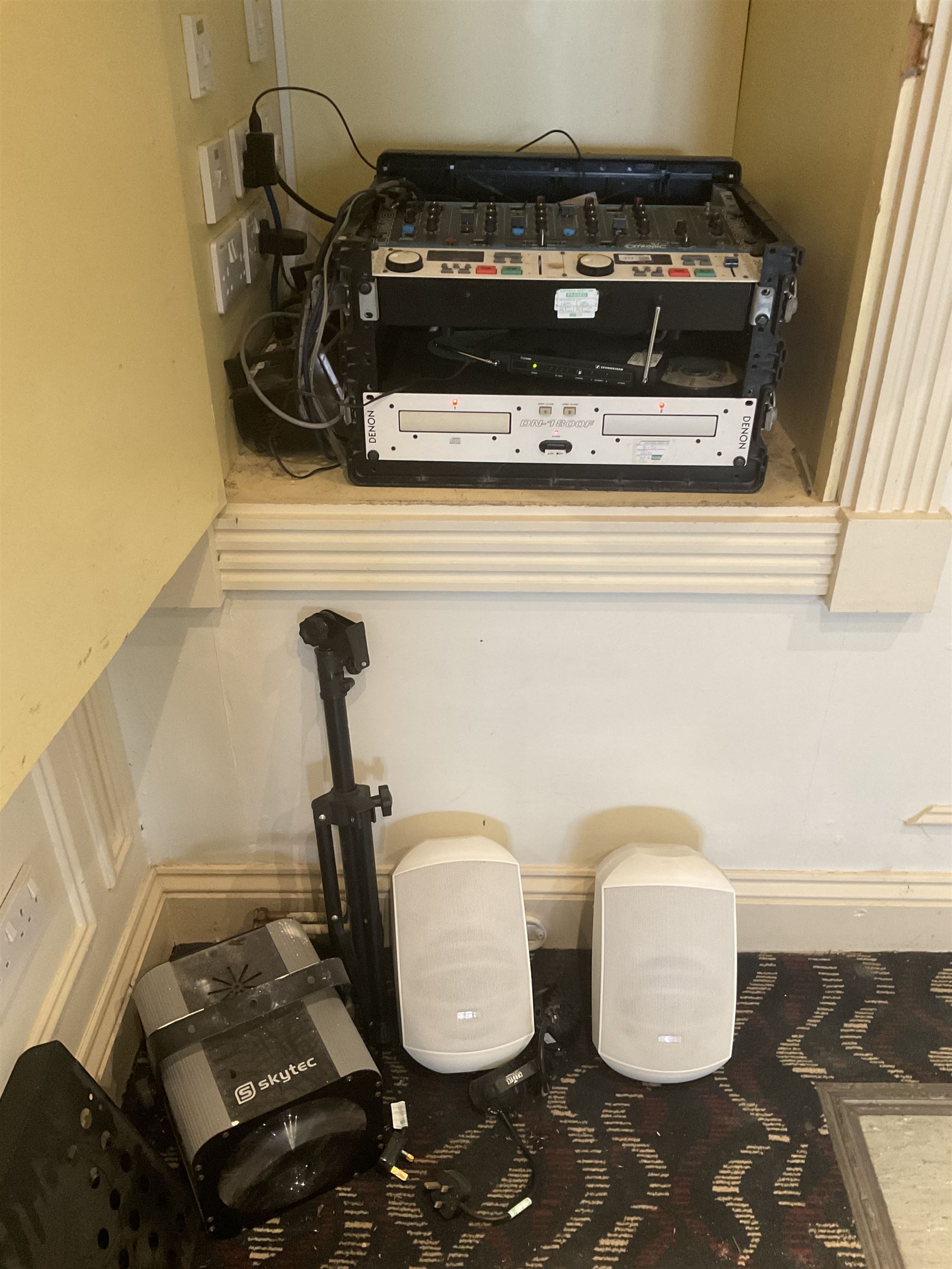 Disco Equipment - Denon DN-1800F, CDM8.4 mixing decks, Adastra power amplifier USA370, Crown LPS 800 amplifier, two EV 300 watt SX200 speakers, four Lanta disco lights, two Polaris lights, Skytec laser light, two APart 6W speakers- LOT SUBJECT TO VAT ON THE HAMMER PRICE - To be collected by appointment from The Ambassador Hotel, 36-38 Esplanade, Scarborough YO11 2AY. ALL GOODS MUST BE REMOVED BY WEDNESDAY 15TH JUNE.