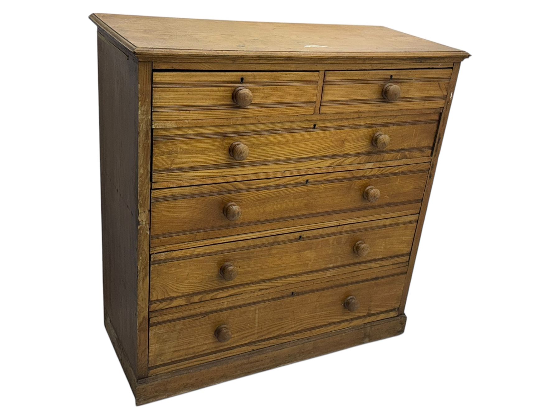 Late 19th century ash chest, fitted with two short and four long drawers, turned wooden handles