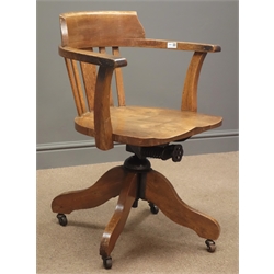  Early 20th century oak adjustable swivel armchair, W66cm, H81cm, D65cm  