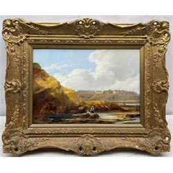 John Wilson Carmichael (British 1800-1868): On the Beach at Cullercoats, oil on board signed with initials and inscribed 'Sketch' 24cm x 34cm