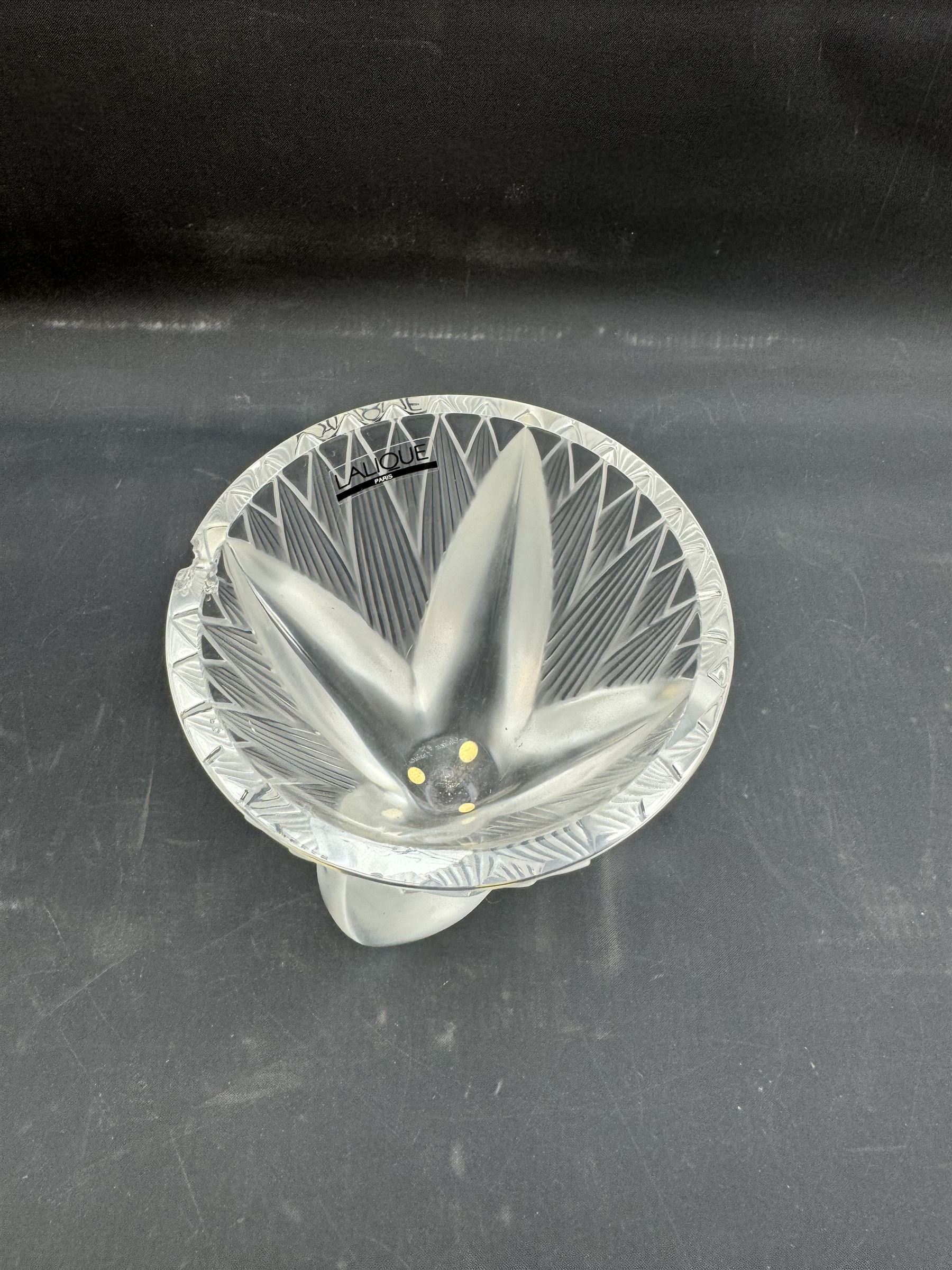 Lalique clear and frosted glass 'Thebes' vase, engraved beneath Lalique France and bearing original label to inside of rim, H11.5cm











 