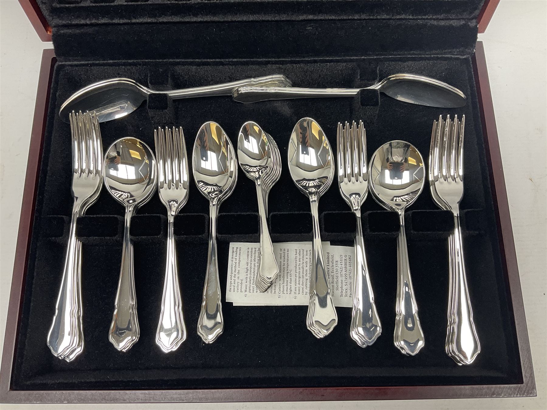 George Butler of Sheffield canteen of stainless steel cutlery in fitted case, W38cm