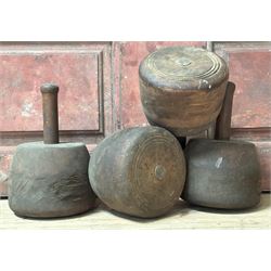 Set of four large turned treen mallets, late 19th century. H25cm - COLLECTION BY APPOINTMENT FROM: The White House, Thirsk Road, Easingwold, York, YO61 3NF - CALL 01723 507111 TO ARRANGE