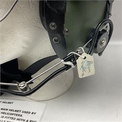 Mk.4 Flight Helmet, as used by RAF and Civilian helicopter pilots; in RAF green,  fitted with rigid visor cover and working boom mike; has had a complete refit and is bench tested.